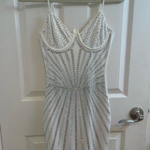 Elegant White and Silver Embellished Dress